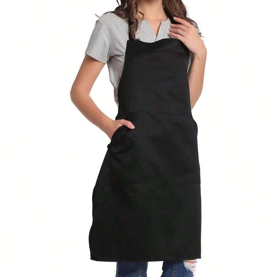 XZGB Adjustable Bib Apron With Long Ties For Women Men 18 Colors Chef Kitchen Cooking - 黑色 - 查看 1