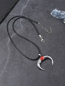 1pc Devil's Eye Necklace, European & American Punk Style Ox Horn Alloy Pendant Necklace, Unisex Choker - Multicolor - View 9