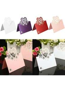 5张镂空心形婚礼桌卡，营造浪漫氛围，可用作婚礼、周年纪念、情人节、派对活动的姓名卡 - 彩色 - 查看 4