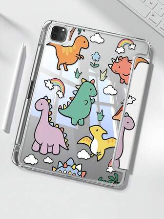 La hermosa y linda funda de cristal transparente acrílico con doble cara pintada con dinosaurio de dibujos animados, nube y flor es a prueba de golpes y adecuada para iPad de 7ma, 8va y 10ma generación (10.2 pulgadas). Tiene una ranura integrada para lápiz y admite funciones de suspensión y activación/múltiples métodos de soporte plegable. Estos son regalos festivos.