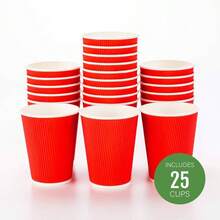 25 - CT Disposable Hot Beverage Cups with Ripple Wall Design, Black, 4 oz - Rojo + 354,88ml - Ver 2