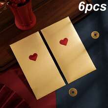 6pcs Premium Red Heart-Shaped Paper Envelopes, Suitable For New Year, Christmas, Valentine's Day, Birthday, Creative & Elegant Gift Packaging Envelopes For Special Occasions - Multicolor - View 7