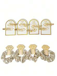 8pcs Satin Hair Scrunchies & Clips Set, Bridal Wedding Party Favors, Suitable For Wedding Gifts, Bridesmaid Gifts, Party Decorations, Claw Clips - Multicolor - View 10