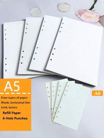 1 Pack (Approx. 45 Sheets) A5 Planner Refill Paper, Variety Of A5 Loose Leaf Filler Paper, Suitable For 6-Ring Binders, Suitable For Back To School, Office, Home, Loose Leaf Binder Accessories, A5 And A6 Sizes Available