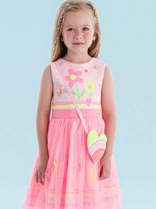 CONJUNTO VESTIDO COM TULE E BOLSA DE CORAÇÃO - Rosa chiclete - Visão 2