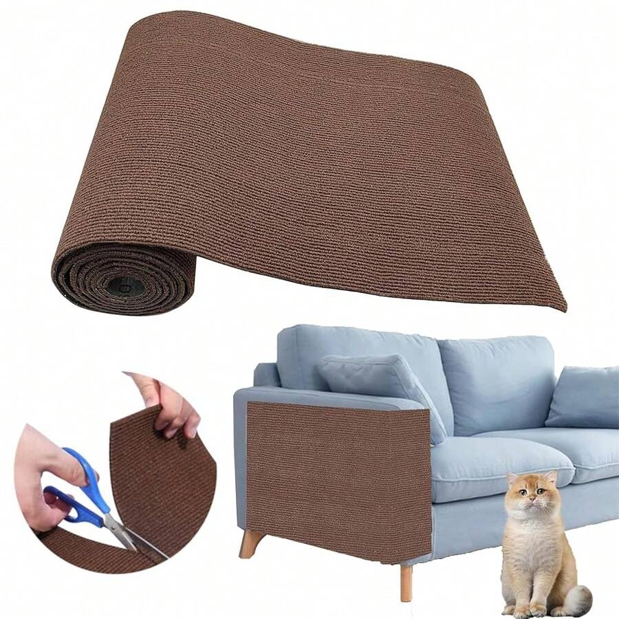 Cat Scratch Couch Furniture Protector, Adhesive Cat Scratch Pad Deterrent For Furniture, DIY Climbing Cat Scratcher Couch Protector From Cat Claws Scratching For Indoor (Brown,78.7x15.8In),78.7x15.8Inch,Brown - 棕色 - 查看 1