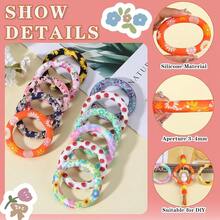 16 Piece Silicone Beadable Ring 65mm Round Silicone Beads Ring Bulk Focal Beads Water Transfer Silicone Beads For DIY Make Handicrafts Keychains Necklaces Lanyards(Flowers Texture Style 2),FlowersTextureStyle2 - 花卉紋理樣式2 - 查看 4