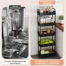 Carrito de cocina, camión de almacenamiento, cesta móvil, estante de ruedas negras - Negro - Ver 9