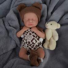 12 Zoll Reborn Baby Puppe, trägt niedlichen braunen Outfit, geeignet für Kinder ab 3 Jahren, tolles Geschenk zu Weihnachten, Halloween, Erntedankfest, auch als Sammlerstück - Braun - Übersicht 4
