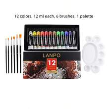 24 Colors Acrylic Painting Set, Acrylic Colors Paints, 2oz/60ml Bottles, With 5 Paint Brushes, 1 Sponge And 1 Palette, No Fading, Rich Pigment, For Artists & Adults, Paints On Rocks, Crafts Canvas, Wood, Fabric, Ceramic & Stone, 12/24 Colors, 12 Ml Acrylic Paint - As Shown - View 13