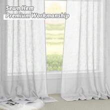 RYB HOME Linen Sheer Curtains - Privacy Textured Semi Sheer Drapes Light Glare Filtering For Bedroom Living Room French Door Window Decor, Width 52 In X Length 84 In, 2 Panels,  Grey,52inchWx84inchL(Packof2),Grey - 鴿灰色 - 查看 6