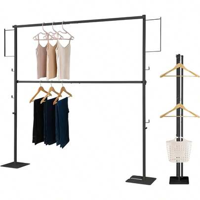 折叠 室内晾衣架 双层横杆可拆卸 约W180×D26×H164cm 一台三用 衣架架 晾衣架 晾衣架 室内晾晒架 晾衣架 晾衣架 收纳架 收纳方便 LR-LYJ02 铁细工 (白色,2层)