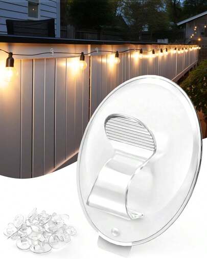 Hooks Outdoor Rope Light Clips: 32Pcs Outdoors String Lights Clip - Heavy Hanging Clear Light Clip With Waterproof Adhesive Patio Hold Fence Hangers Lighting Strips Hook