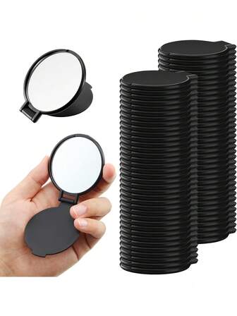 Liten hopfällbar, bulkvänlig, bärbar, rund sminkspegel, mini-hopfällbar plånbok, kvinnors resor, daglig användning, mors dag-present (svart), liten rund spegel