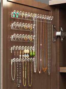 3 piezas Organizador de joyas montado en la pared con 8 agujeros, con ganchos para collares, pulseras y aretes - Soporte de exhibición gratuito, Torre de joyas - Multicolor1 - Ver 9