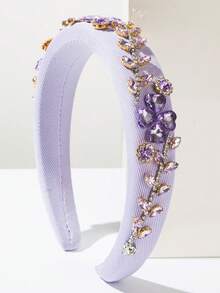 1pc Women's Luxurious Rhinestone Decor Headband, Broad Faux Pearl Pageant Hair Hoop Headbands Hairband,Head Piece Head Accessories - FG1624-purple - View 5