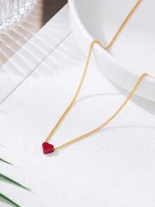 1件女士心形吊坠项链，适合日常佩戴 - 紅色 - 查看 2