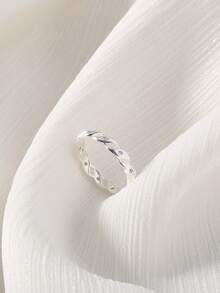 1枚银色扭绳立方氧化锆夜光戒指 - 銀色 - 查看 3