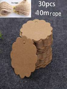 30/50/100个扇形工艺纸质礼品标签，配天然黄麻绳，圆形牛皮纸礼品标签，适用于生日派对、婚礼装饰、工艺品制作、DIY婚礼礼品袋（棕色） - 牛皮色 - 查看 11