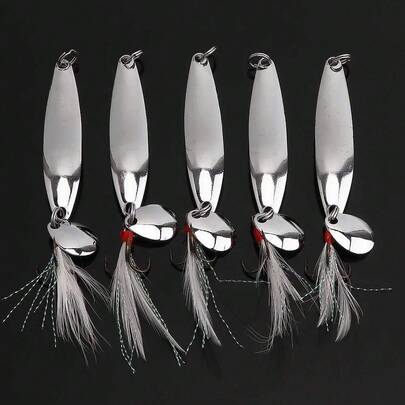 New-  5pcs Spoons Lures Fishing Kit - Metal Spinner Baits With Treble Hs For Salmon Bass