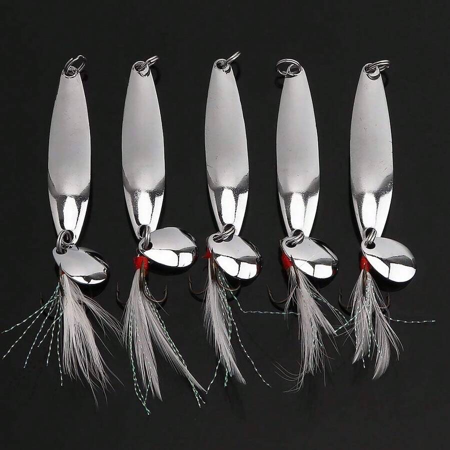 New- 5pcs Spoons Lures Fishing Kit - Metal Spinner Baits With Treble Hs For Salmon Bass - Màu sắc hình ảnh - Xem 1
