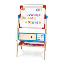 Pizarrn para Nios, Divertido Caballete de Aprendizaje con Doble Vista y 60 Accesorios Creativos, Incluye Alfabeto Magntico y Rollo de Papel para Dibujar - Rojo - Ver 9