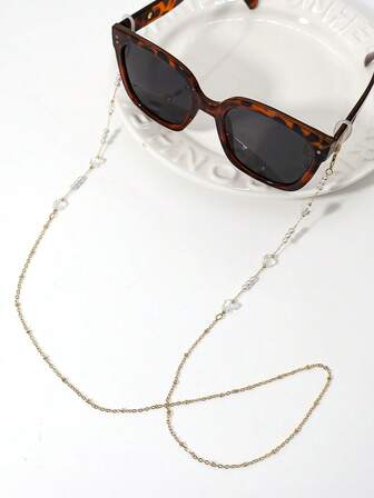 1pc Fashionable Minimalist Butterfly Pearl Crystal Eyeglasses Chain