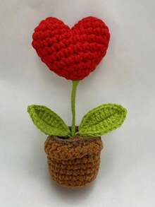 1PC Heart Shaped Handmade Knit Potted Plant, Cute Imitation Flower Pot Mini Ornament, Soft Yarn Crochet Artificial Plant Decor With Heart Design, No-Watering Faux Plant For Desktop, Shelf And Table Decoration, Cozy And Aesthetic Home Decor Accent, Lightweight And Durable Knitted Craft Ornament, Suitable For Bedroom, Living Room, Dorm Room, Study Desk, Office Table, Classroom Decoration, Adds Warm And Sweet Atmosphere To Any Space, Ideal Decorative Gift For Mother's Day, Valentine's Day, Christmas, Birthday, Back To School Season, Teacher Gift, Friend Gift, Room Decor And School Supplies Accessory - 紅色 - 查看 7