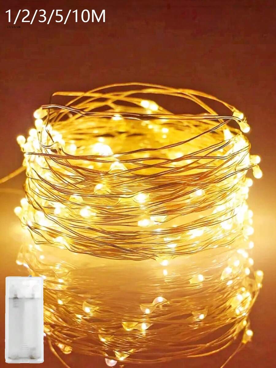 1pc 1/2/3/5/10m Battery Powered Copper Wire String Lights, Indoor/Outdoor Decorative Lights For Bedroom, Room Wall, Wedding Party, Camping Tent, Outdoor Garden