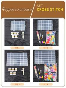 一套DIY手工十字绣套件，包含针盒、线板、绕线器、穿线器、拆线器、剪刀、绣针、顶针 - A - 查看 1