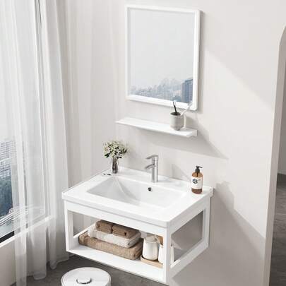 Muebles Lavamanos Cerámica Modernos 60*40cm Con Espejo Blanco