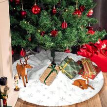 Falda de rbol de Navidad 36 Pulgadas, Piel Sinttica Faldas de rbol Blanco, Copo de Nieve Plateado - plata + 90 cm - Ver 6