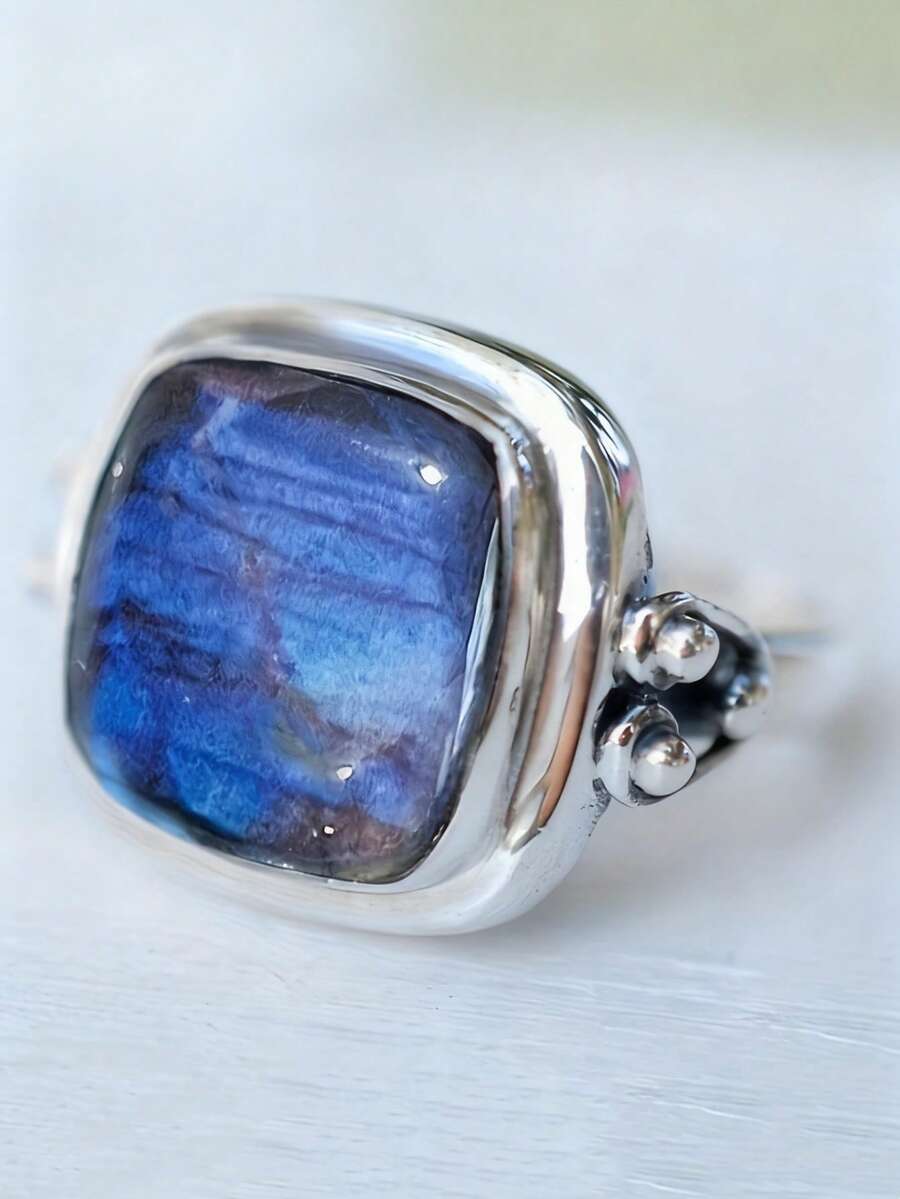 1枚复古精致方形蓝宝石戒指，女士高端珠宝，派对礼物，日常及正式场合配饰 - 戒指 - 查看 1