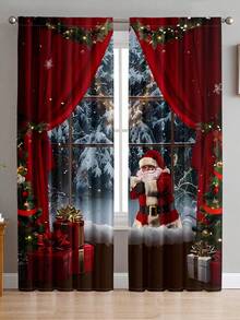 2 Stücke/Set Weihnachtsbaum Gardinen, Heim Wohnzimmer Dekoration, halbtransparenter Sichtschutz Vorhang für Schlafzimmer und Wohnzimmer