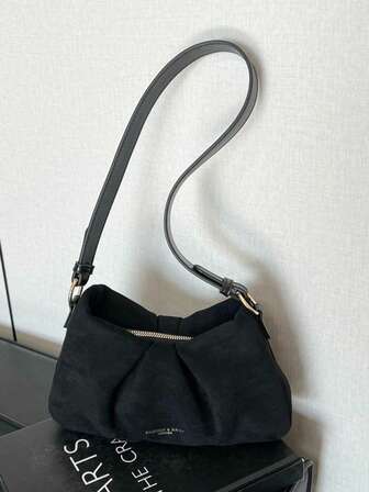 1 pieza Bolso de mano de ante de unicolor, de estilo casual, elegante para ir al trabajo o para el día a día, minimalista y versátil, de gran capacidad y alta calidad