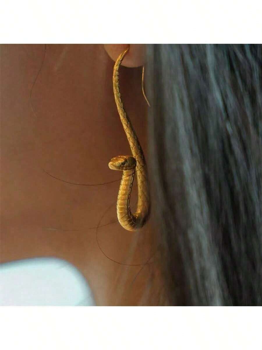 1 Pair Golden Asp Snake Hook Earrings - Vintage Snake Design Jewelry For Women - Inspired By Ancient Egypt - A Mysterious And Elegant Gift For Mom, Wife Or Her - 金色 - 查看 1
