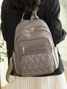 Women's Fashion Large Capacity Versatile Backpack With Rivets, Handbag, Shoulder Bag, Commuter Bag, Student Backpack, Mommy Bag - Khaki - View 3