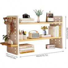 Desktop Shelving Students To Learn Organize Shelves Computer Desk Multi-Layer Hole Board Tabletop Solid Wood Bookshelf Organizer - As Pic - View 3