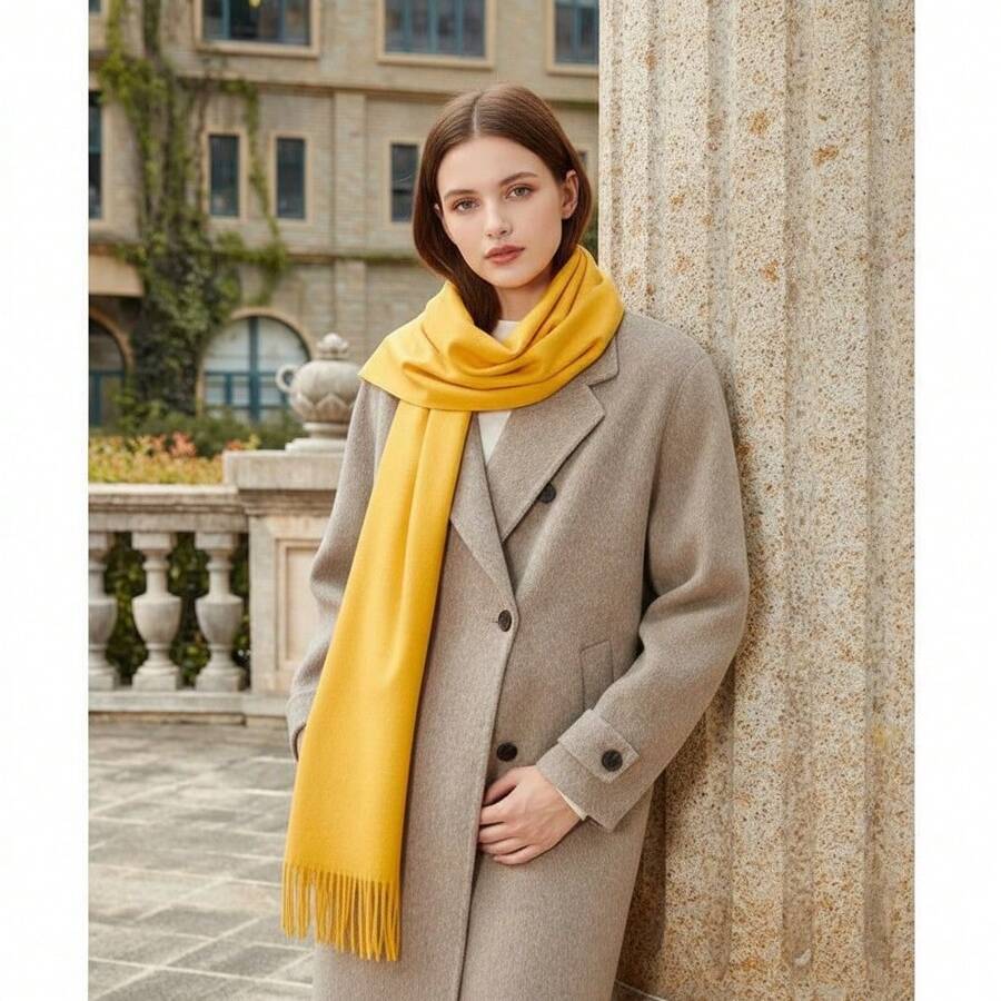 Women's Pashmina Scarf/Shawl/Long Winter Scarf - Mustard - View 1
