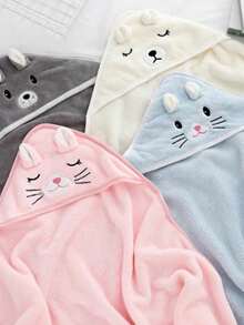 Hooded Bath Towel With Embroidered Animal Design, Baby/Newborn/Children's Bathrobe, Embroidered Ref: YB-006 - Rosa - 查看 5