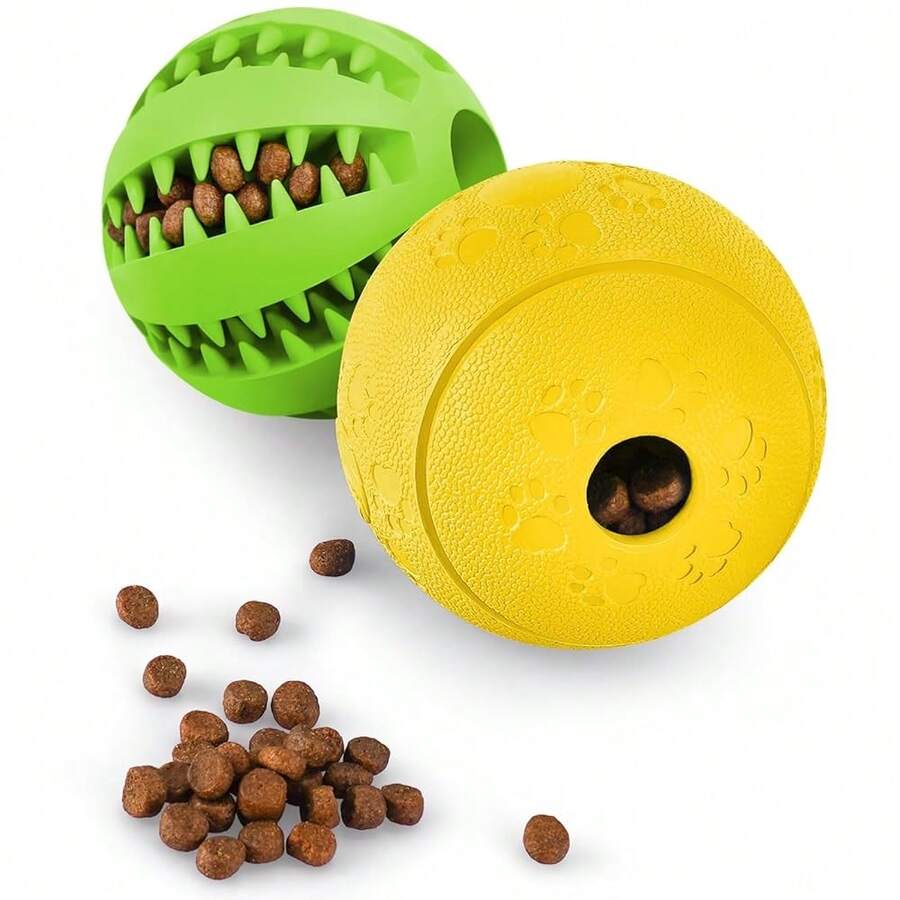Dog Puzzle Toy 2 Pack, HIPPIH Interactive Dog Toys For Treat Dispensing, Durable Puppy Toys For Teething Small Dogs, Dog Treat Ball For Teeth / Slow Feeder/ IQ Training/ Playing,Green+Yellow - 綠+黃 - 查看 1