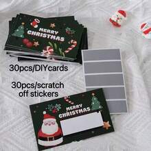 50张圣诞节假日刮刮卡，圣诞老人和圣诞树图案 | DIY节日礼物和奖品券 | 亲朋好友互动派对游戏 | 包括30张双面印刷卡片 + 30张刮刮贴纸，圣诞贺卡 - 彩色 - 查看 14