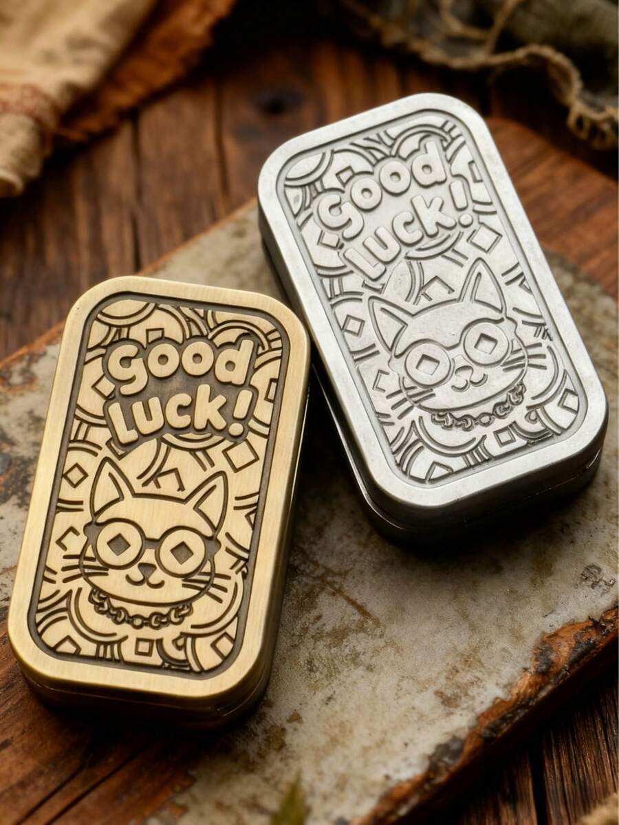 eyekan EDC Magnetic Fidget Slider Toy, Metal Mechanical Clicker Stress Relief Toy, 3-Layer Alloy Push Card With Lucky Cat Design