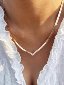 1pc Minimalist Chic V-Shaped Blade Chain Stainless Steel Necklace For Women, Fashion Essential Valentines,Day Gift, Mom,Mother,Mother's Day, Love Gift For Lovers Gift,Heart DropValentine's Day Gift For My Wife Gift For Lovers Gift For My Girlfriend Couple Jewelry Accessories - Vàng - Xem 3