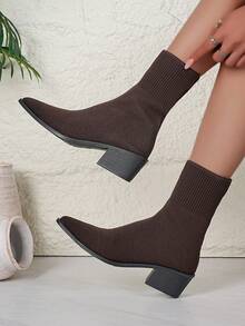 Bottes cheville femme à bout pointu, style Glissant, coupe slim, bottes cheville, grande taille, automne/hiver - Tabac - Voir 1