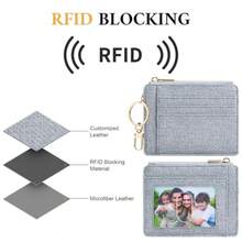 Sodsay Card Case Slim Front Pocket Wallet For Women Credit Card Holder With Keychain - 淺藍色牛仔布 - 查看 5