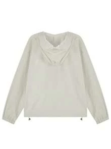 Women's Casual Lace Trim Loose Hooded Long Sleeve Jacket, Spring/Autumn - Light Grey - View 6