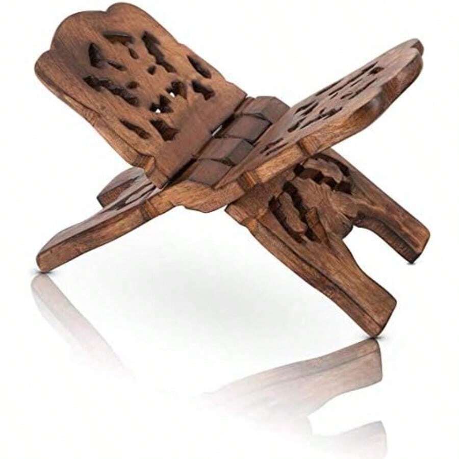 WSXC Beautiful Handmade Wooden Prayer Book Display Stand Holder Rehal For Religious Holy Books The Bible  Geeta Foldable Book Rest Traditional Living Room Home Decor Accents 12 (L X 6 (W) Inches) - Brown - View 1