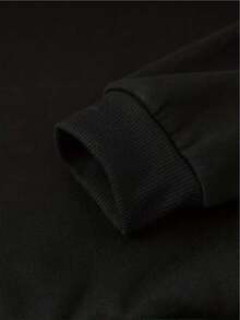 Sudadera con lema y estampado de ola con bolsillo canguro y cordón - Negro - Ver 5