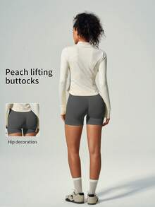 UONNOU Viral High Waist Gym Shorts | Sculpting Butt-Lifting Activewear - Dark Grey - View 4